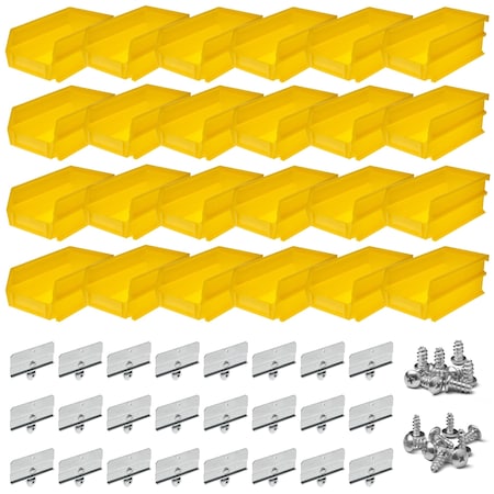Triton Products Hanging Bin & Bin Clip Kit, Polypropylene, Yellow, 7-3/8" L x 4-1/8" W x 3" H, 24 CT BK-220